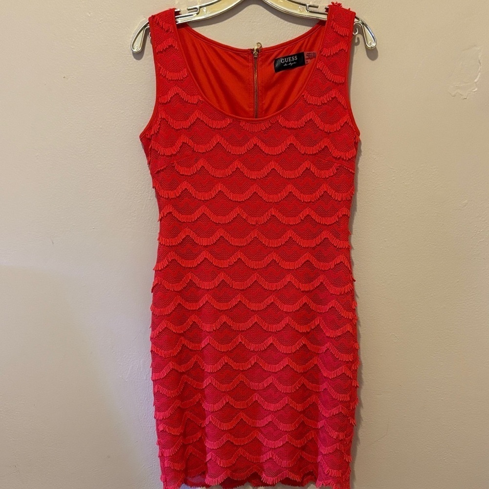 Guess Vibrant Red Textured Mini Dress
